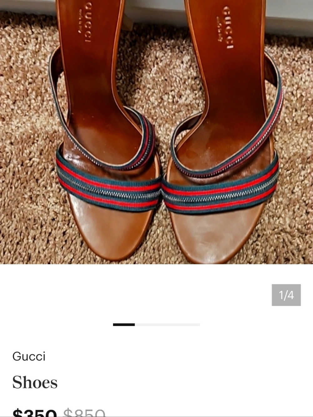 100 % Authentic Gucci Brown Leather Slides Green & Red Stripe 39 COMPARE PRICES - Picture 13 of 14